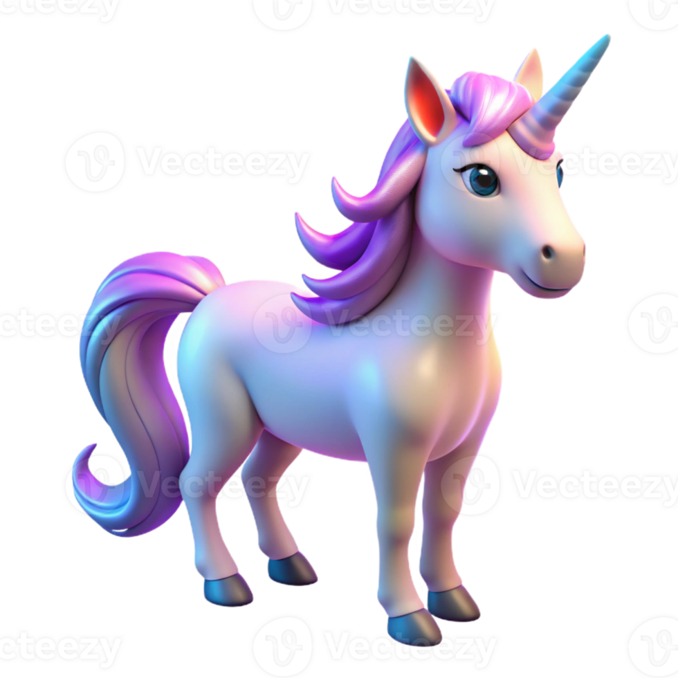 beautiful vintage Cute Cartoon Unicorn 3D Render premium png