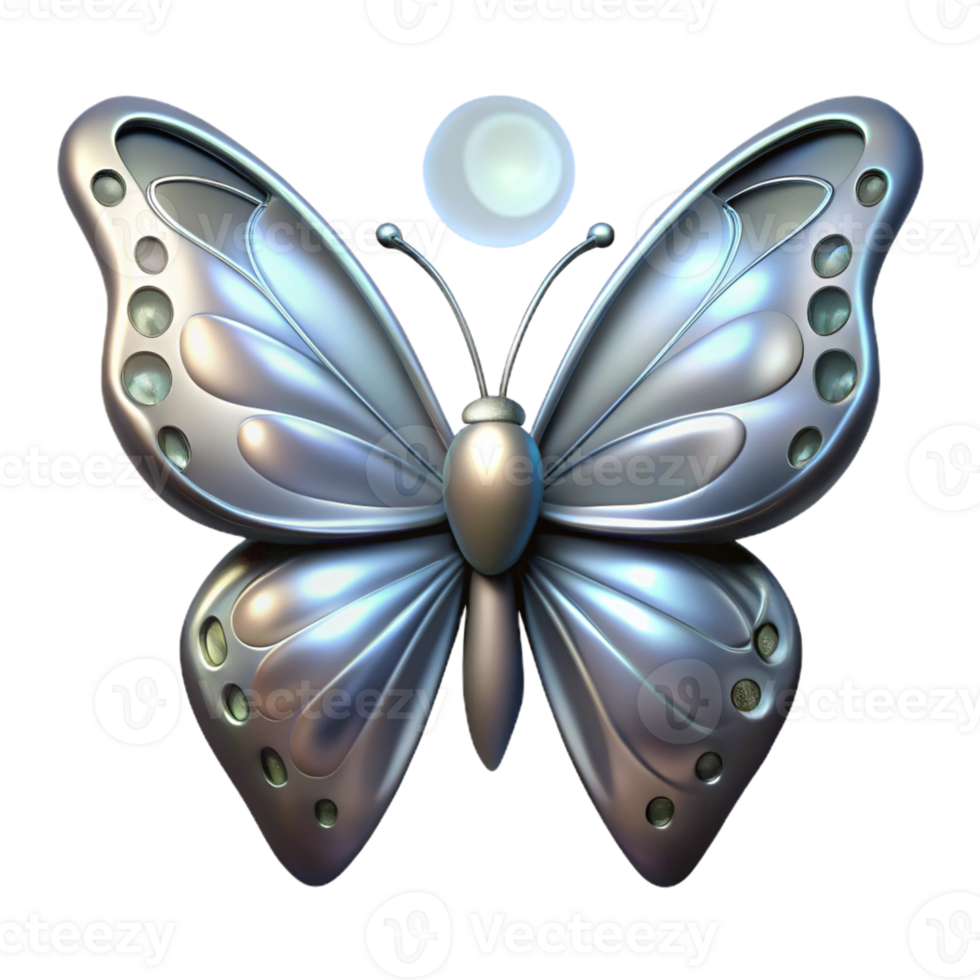 dramatic minimalist Metallic Butterfly 3D Render high resolution png
