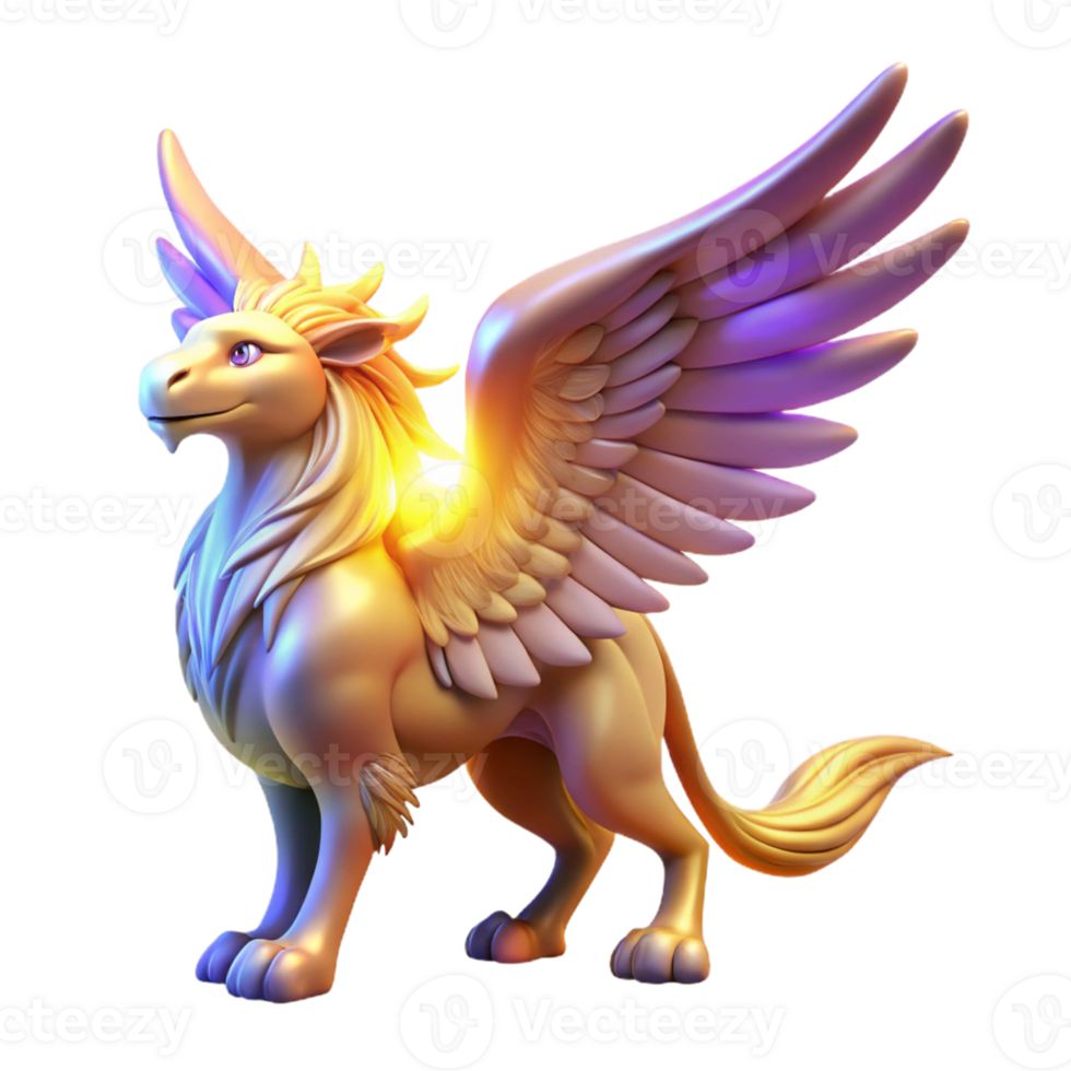 elegant rustic Golden Griffin 3D Render high quality png