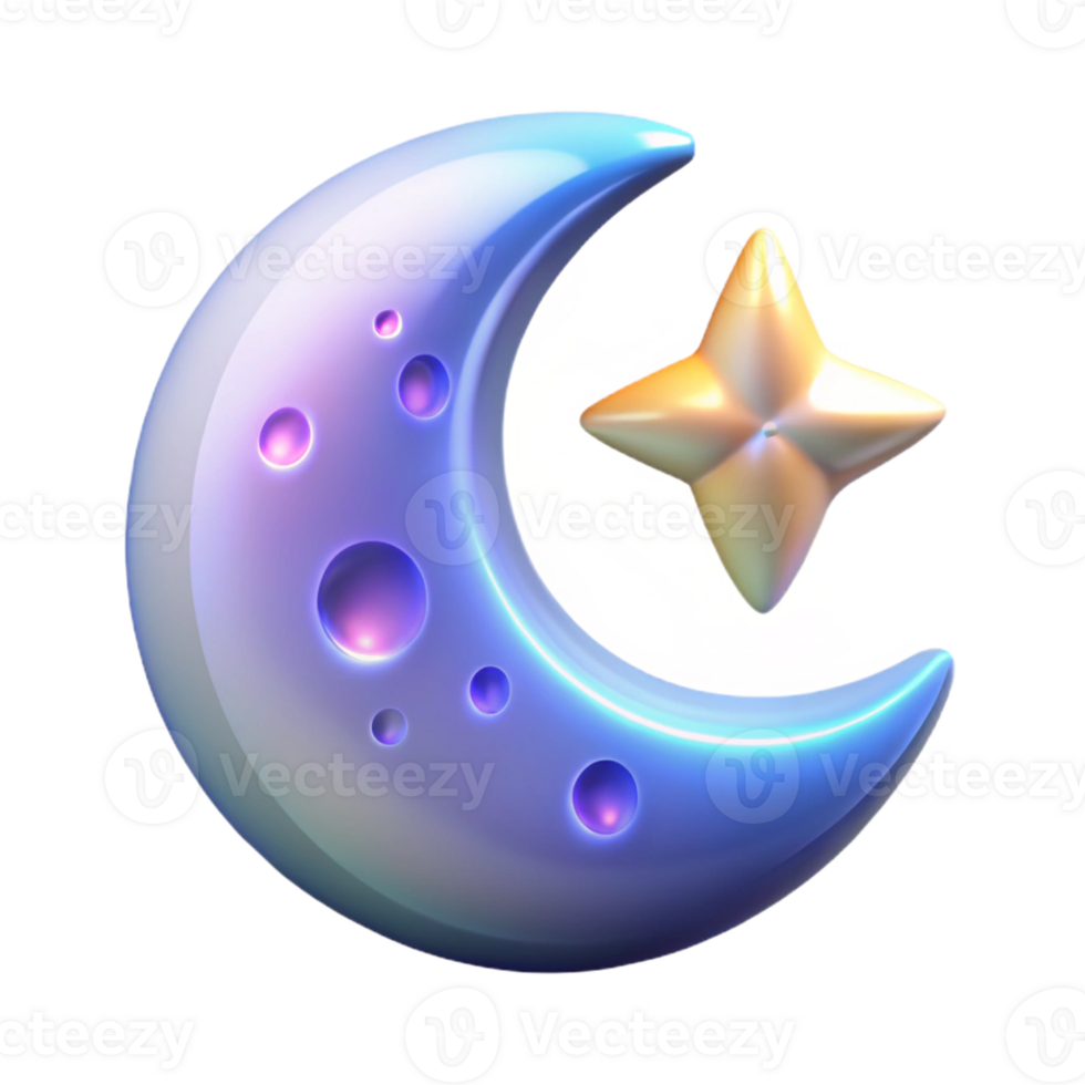 vibrant traditional Crescent Moon and Star 3D Render high resolution png