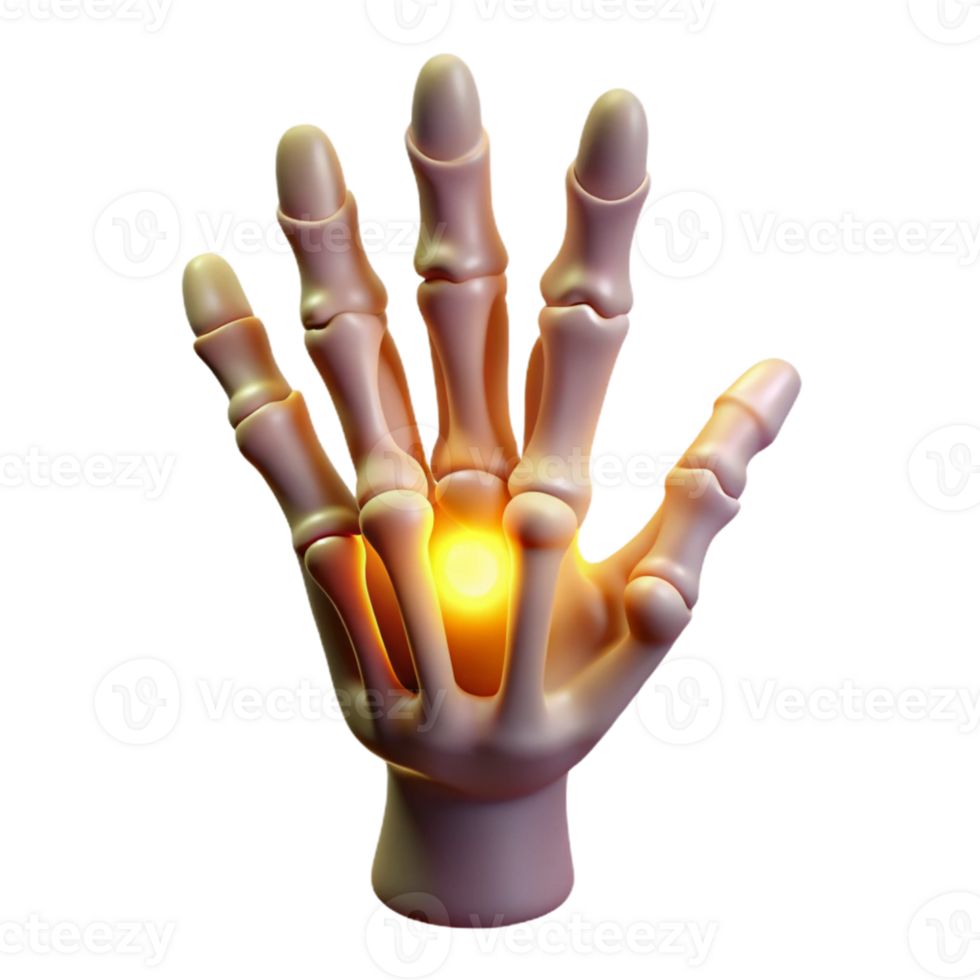 stunning abstract 3D Illustration of Hand with Glowing Joint Pain high quality png