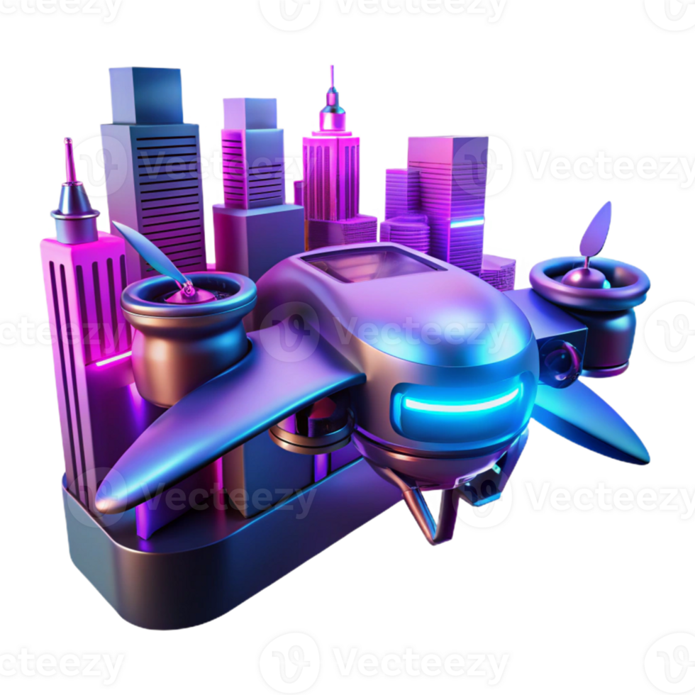 elegant modern Cyberpunk City Drone 3D Render genuine png