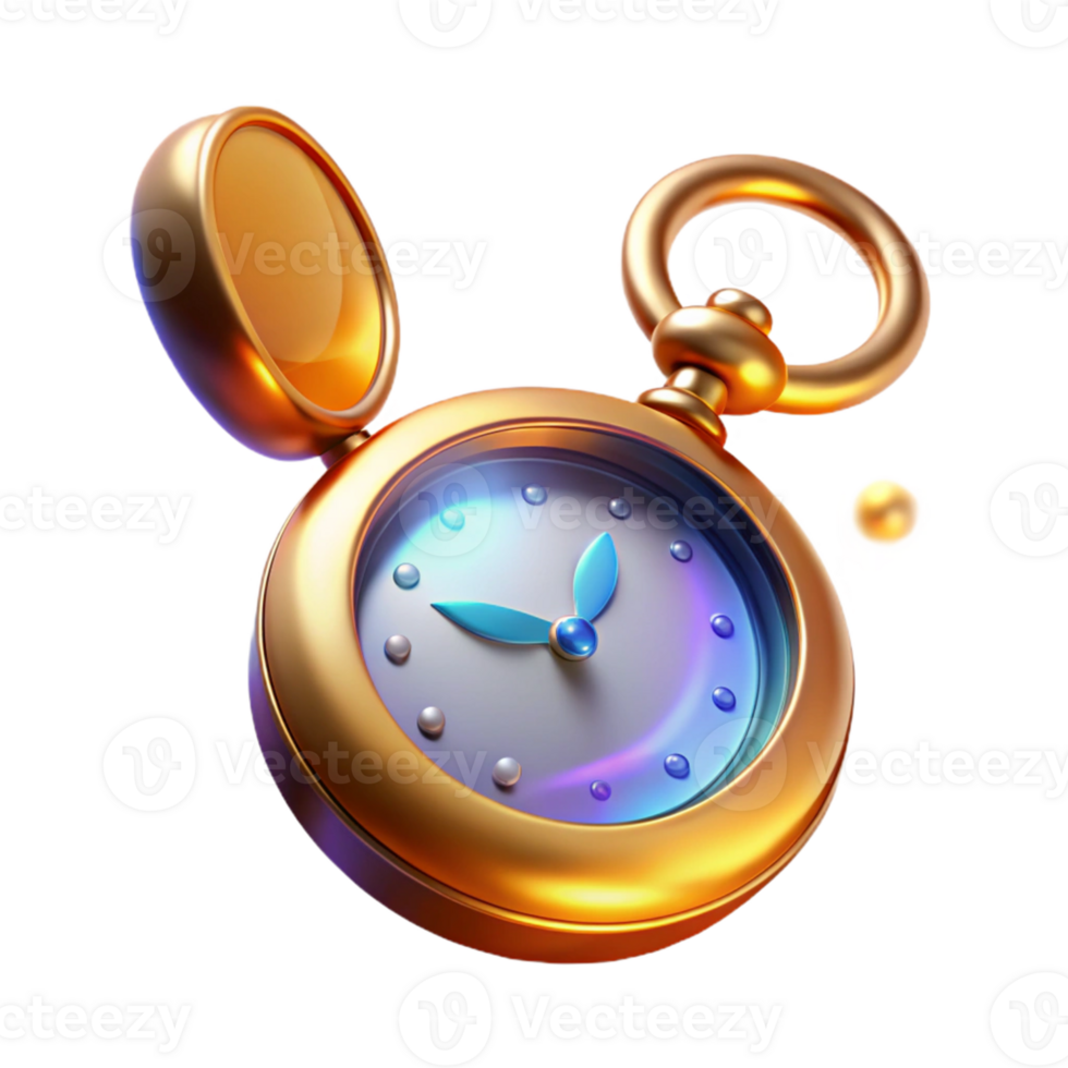 impressive minimalist Golden Pocket Watch 3D Render authentic png
