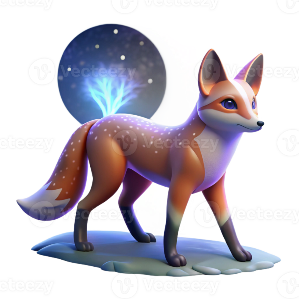 magnificent rustic 3D Render of a Spotted Fox under Crescent Moon high resolution png