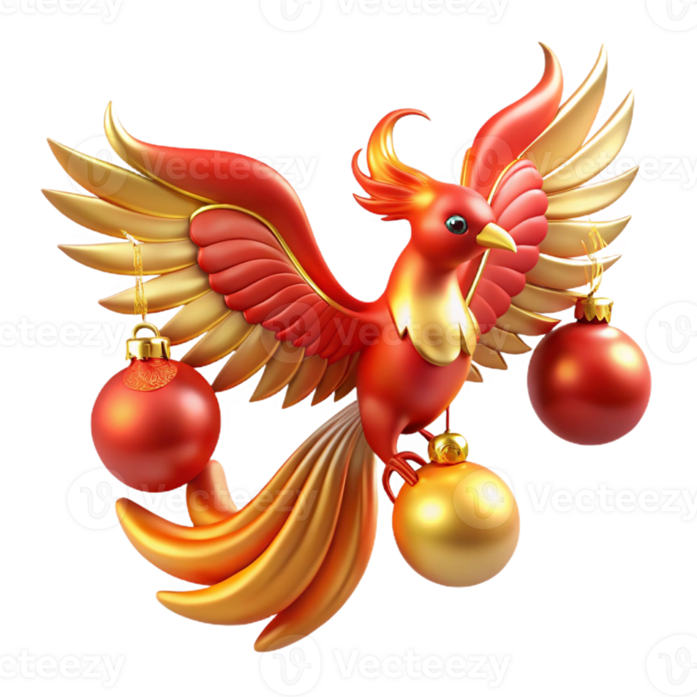 vibrant creative 3D Render Festive Phoenix with Ornaments authentic png
