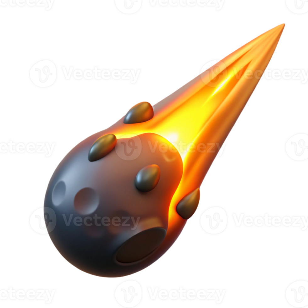 vibrant modern 3D Meteoroid Illustration Fiery Trail Space Rock high resolution png