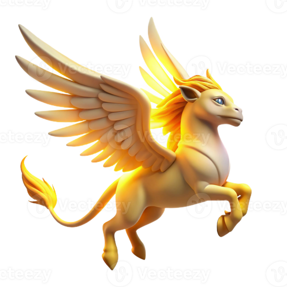 extraordinary minimalist Golden Pegasus 3D Render detailed png