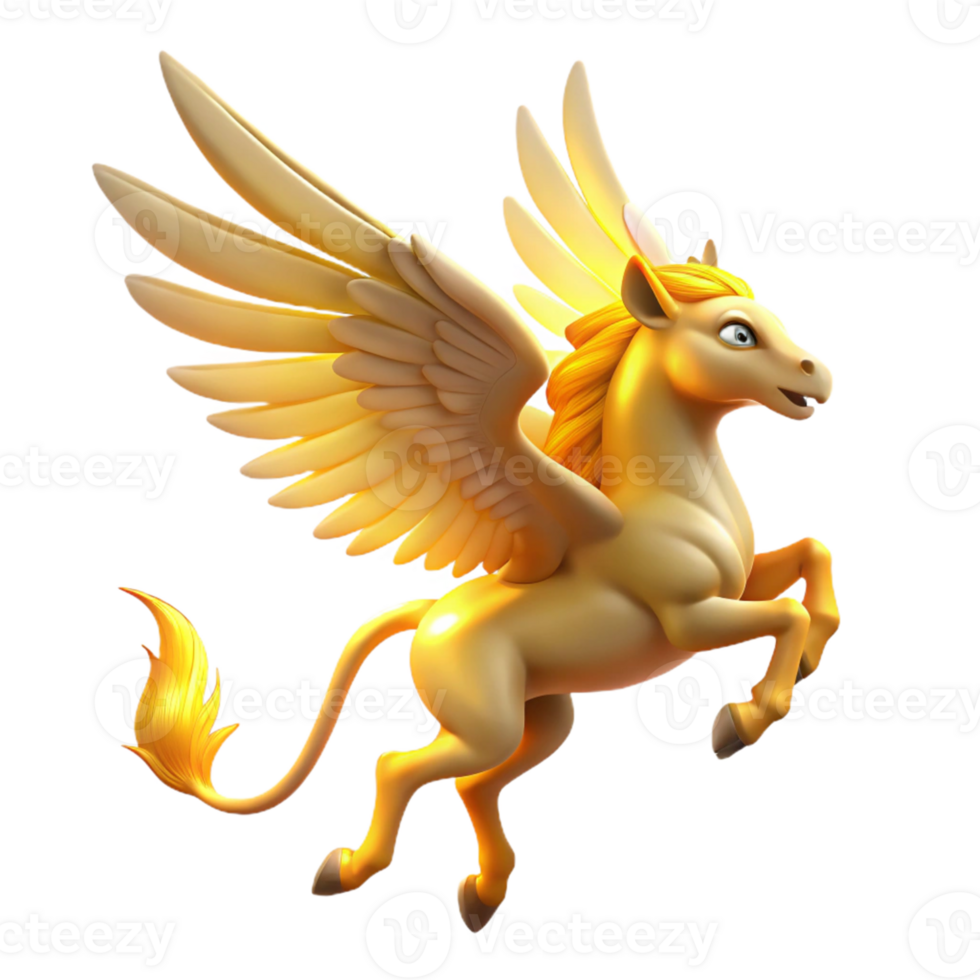 wonderful artistic Golden Pegasus 3D Illustration original png
