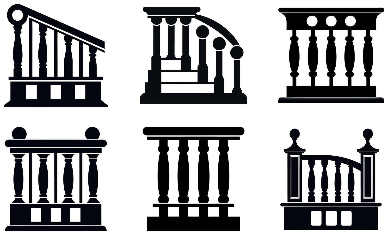 silhouettes of various classic balcony designs vector