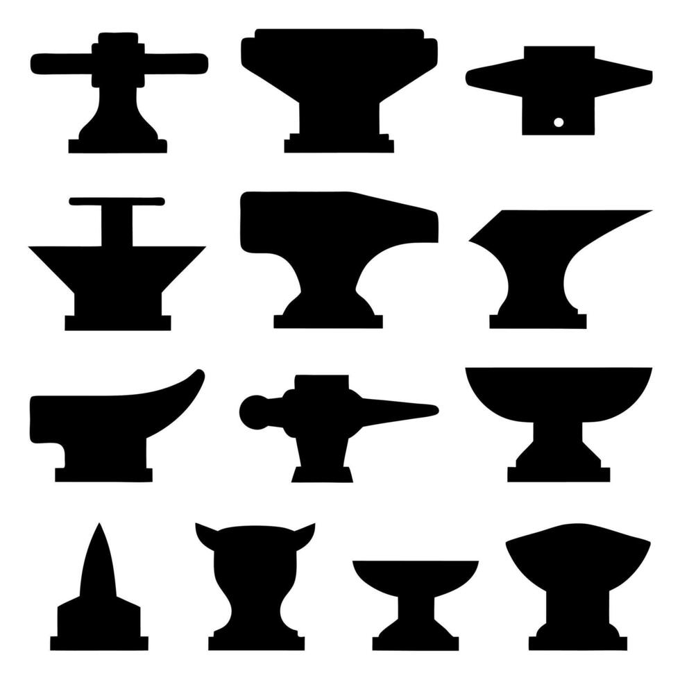 Collection of Black Silhouette Anvil vector