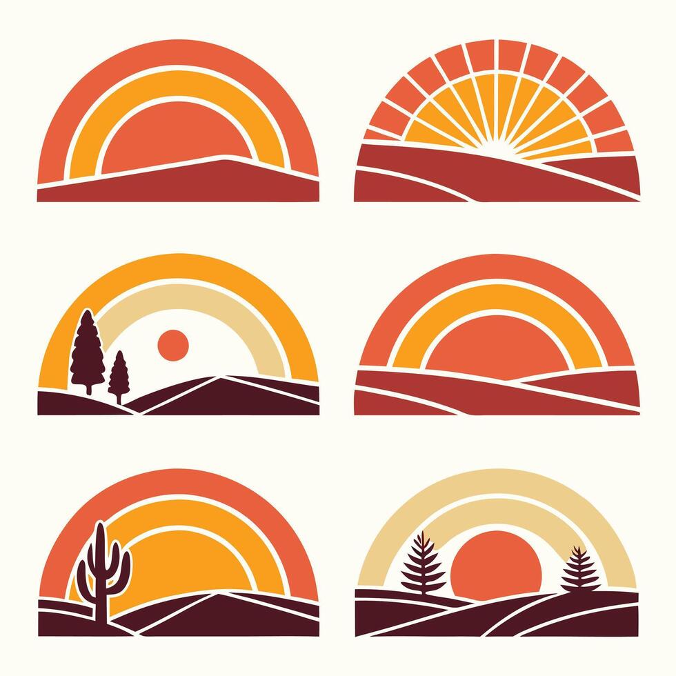 Retro Vintage Half Sunsets Collection vector