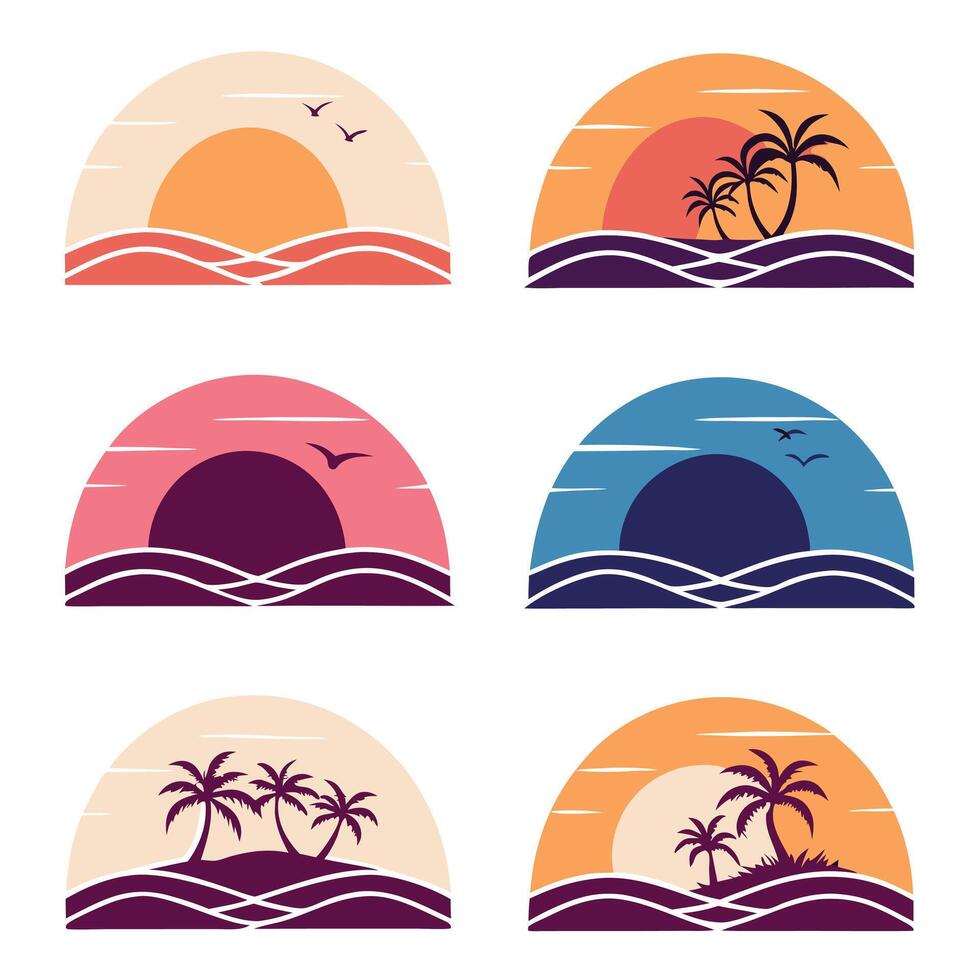 Old-School Sunset Aesthetic Pack vector