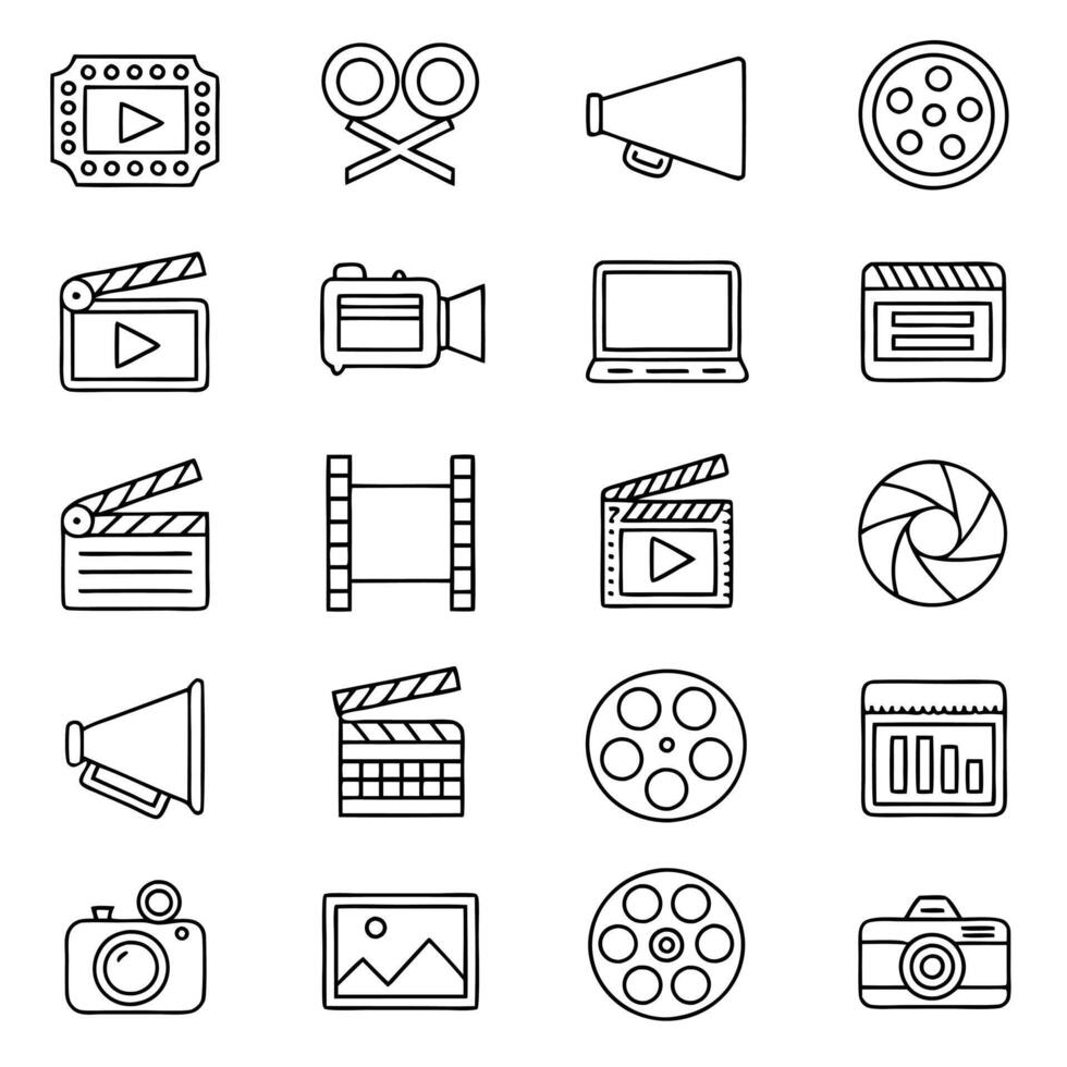 Cinema and Entertainment Symbols in Line Style vector