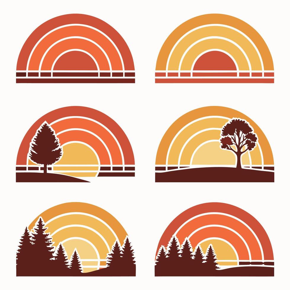 Stylized Half Sunsets in Vintage Tones vector