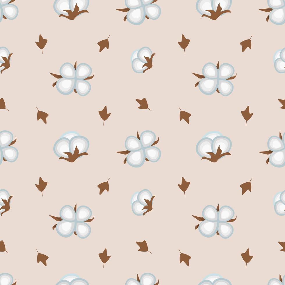Seamless pattern with a cotton on a beige background. vector
