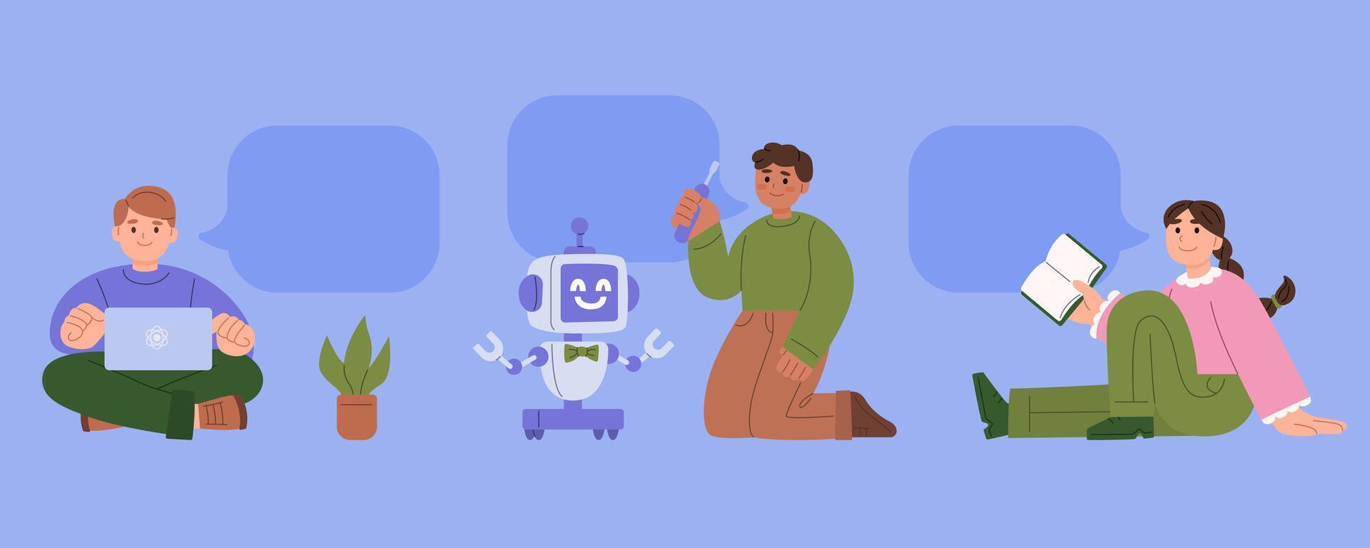 Students Collaborating on Robotics and Coding Project vector