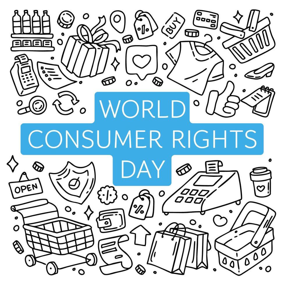 World Consumer Rights Day doodle illustration vector