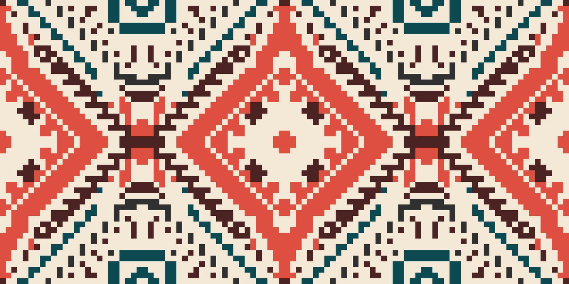 Pixel Ethnic Geometrical Pattern Designfolk Embroidery, Aztec Geometric Ornament Print. Design for Carpet, Wallpaper, Clothing, Wrapping, Fabric vector