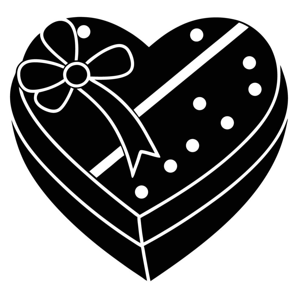 Heart shaped box with bow and ribbon illustration vector