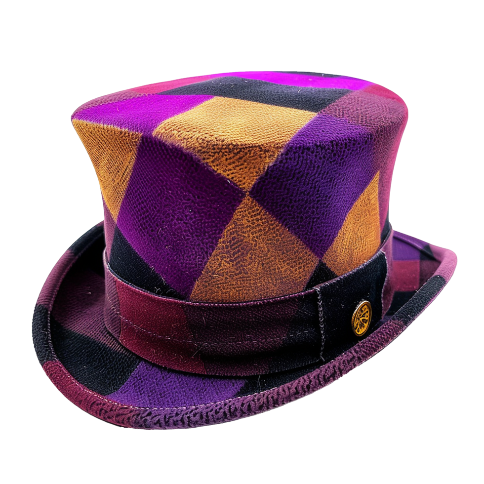 Unique Purple Brown and Black Diamond Patterned Top Hat png