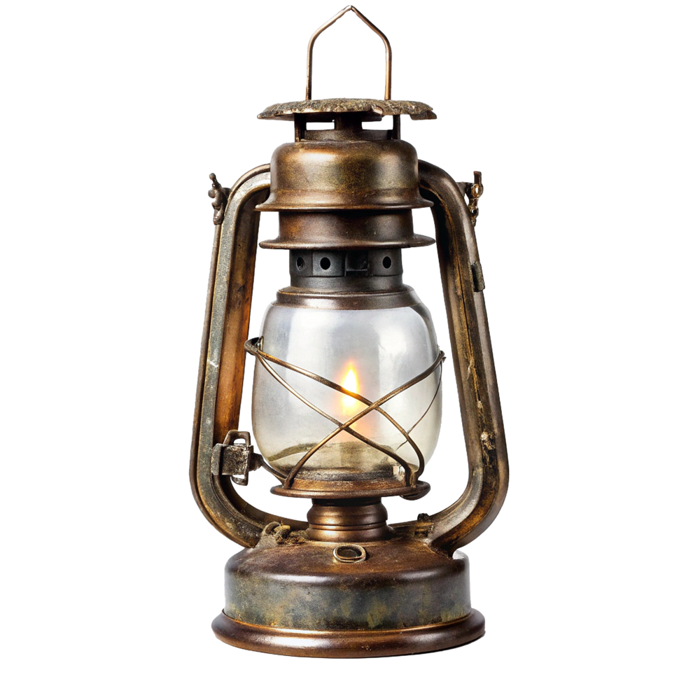 Antique Vintage Oil Lantern Lamp with Glass Shade and Metal Frame png