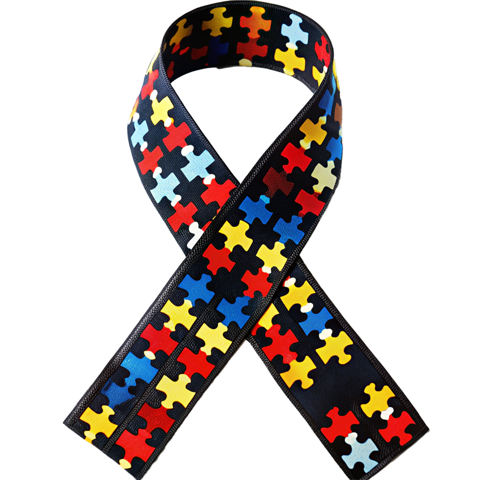 Awareness Ribbon Representing Autism Spectrum Disorder with Colorful Puzzle Pieces png