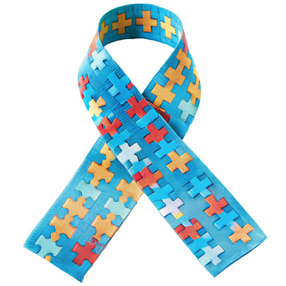 Autism Awareness Ribbon Crafted from Colorful Puzzle Pieces Representing the Complexity and Uniqueness of Individuals with Autism Spectrum Disorder png