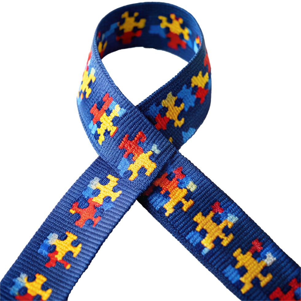 A Blue Puzzle Piece Ribbon Representing Autism Awareness and Support png
