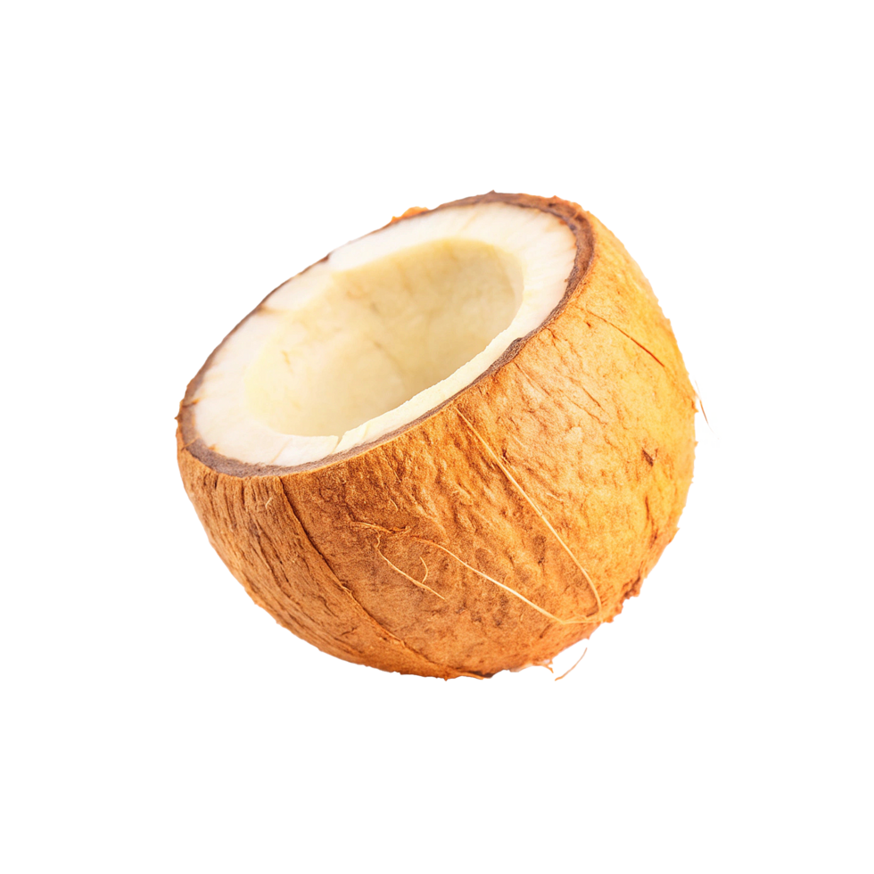 A Half of Brown Coconut with White Inside Showing the Texture and Natural Beauty of the Fruit png