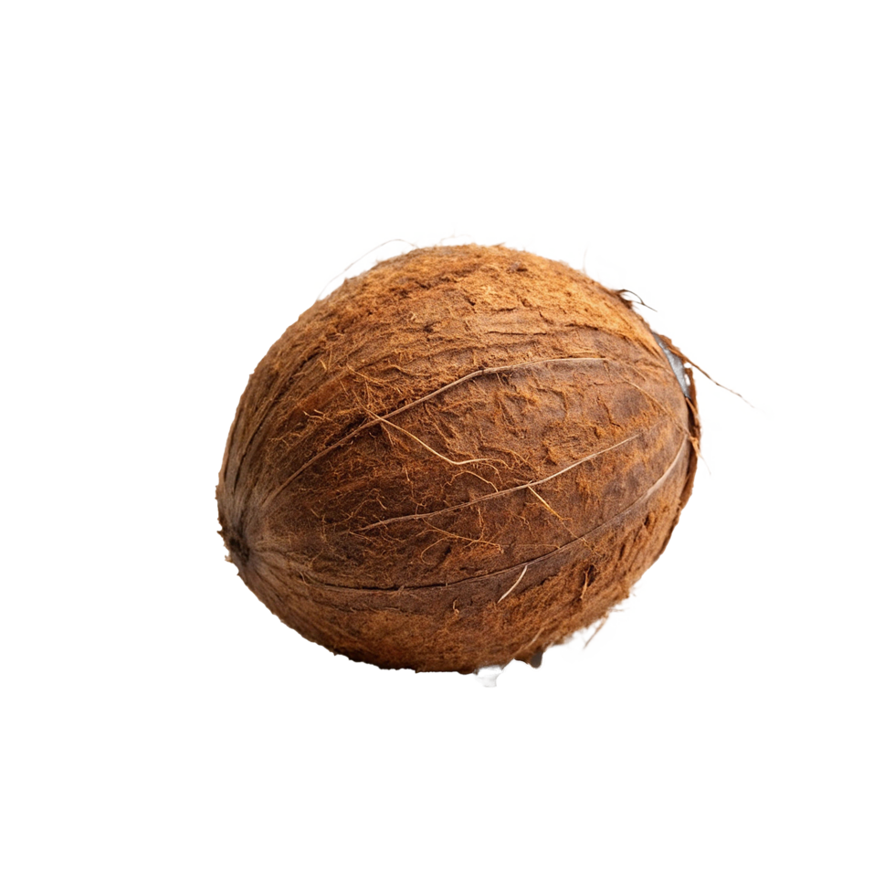 A Single Brown Coconut Isolated on White Background Showing Its Fibrous Husk and Natural Texture png