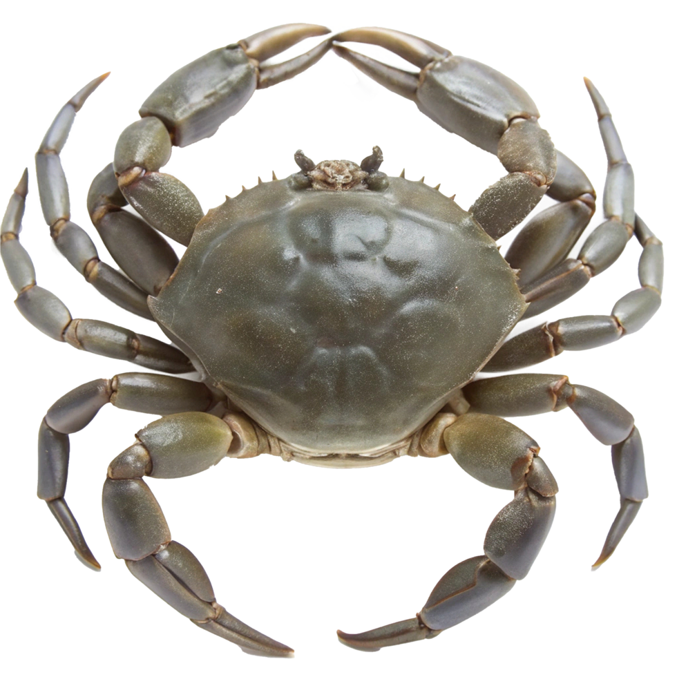 A Detailed TopDown View of a Large Green Crab Showing its Shell Texture and Leg Articulation png