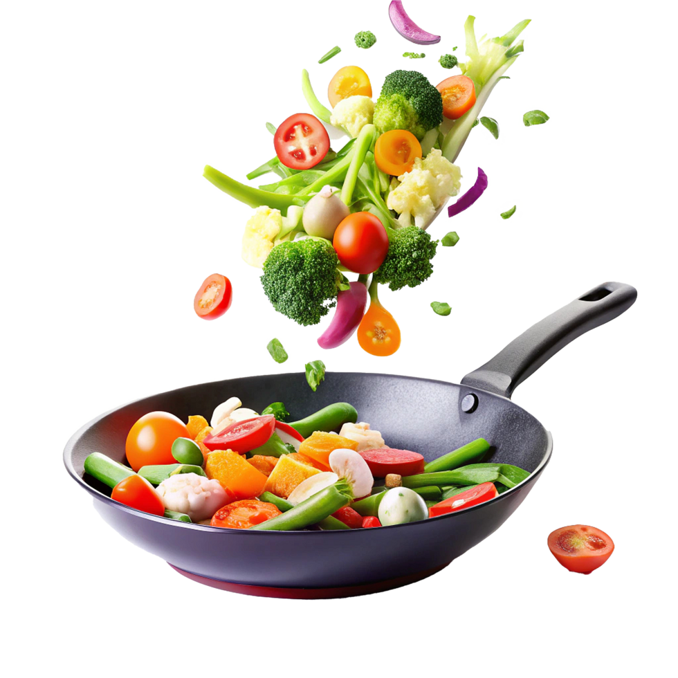 A Delicious and Colorful Stir Fry of Fresh Vegetables in a Black Wok png