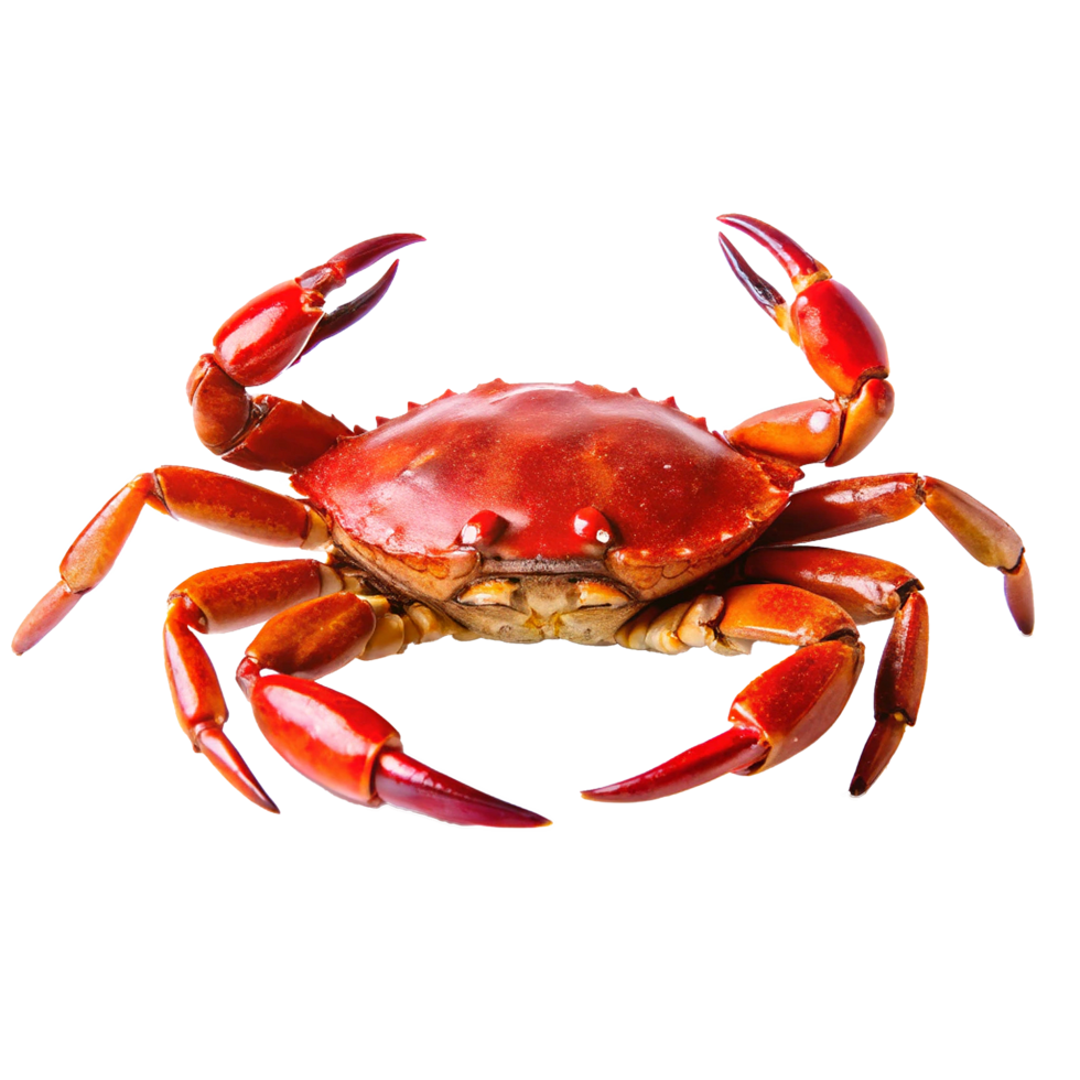 A vibrant red crab showcasing its claws and shell details against a blurred background png