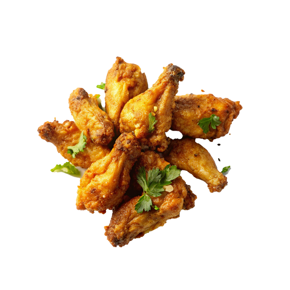 Delicious Crispy Fried Chicken Wings with Fresh Parsley Garnish png