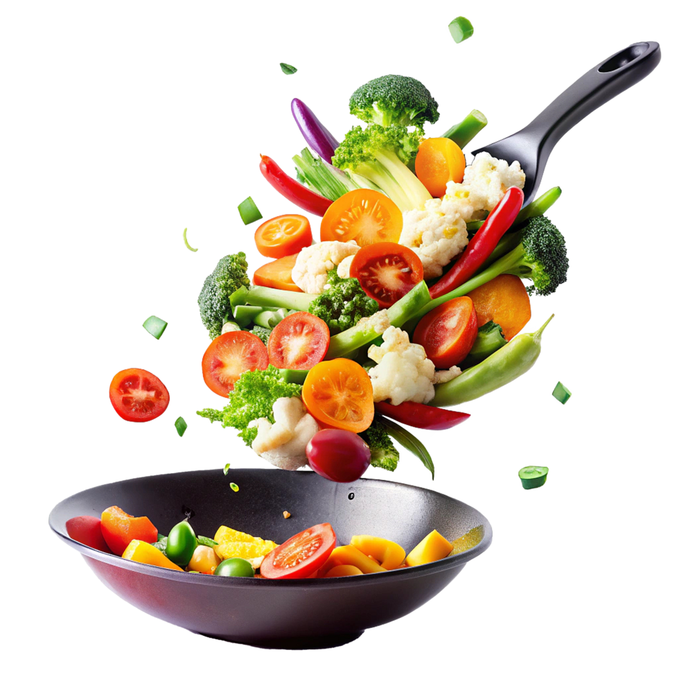 Delicious and Healthy Stirfried Vegetables in a Wok png