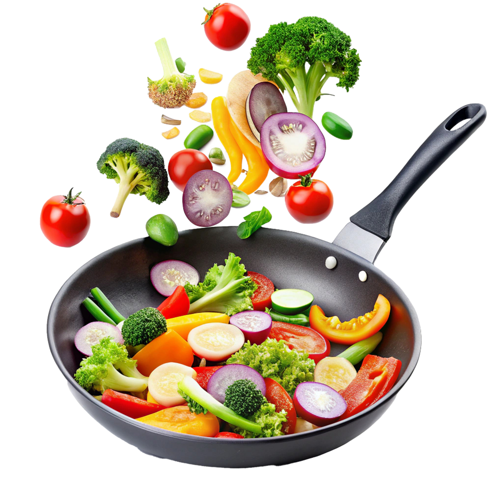 A Delicious and Colorful Wok of Fresh Vegetables Being Prepared png