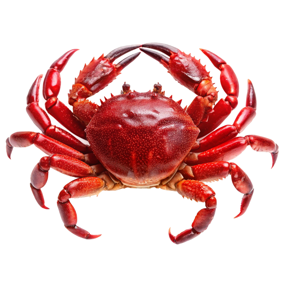 A Vivid Red Crab Close Up View Showing Detailed Texture and Claws png