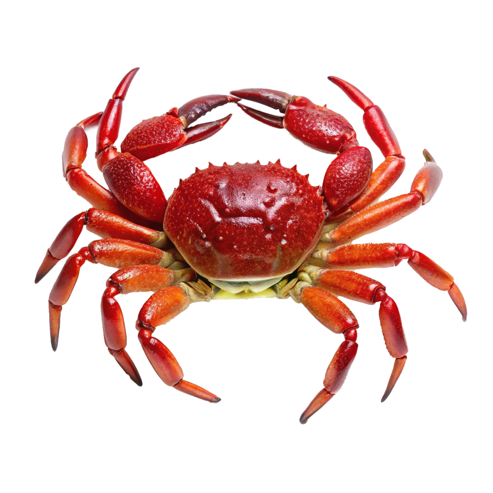 A vibrant red crab showcasing its detailed shell and powerful claws a captivating crustacean image png