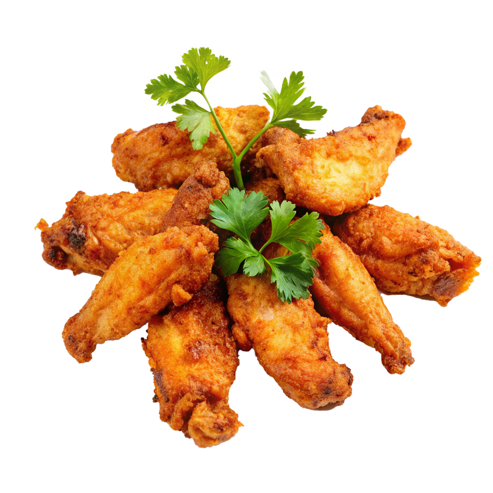A Delicious Pile of Crispy Fried Chicken Wings Garnished with Fresh Parsley png