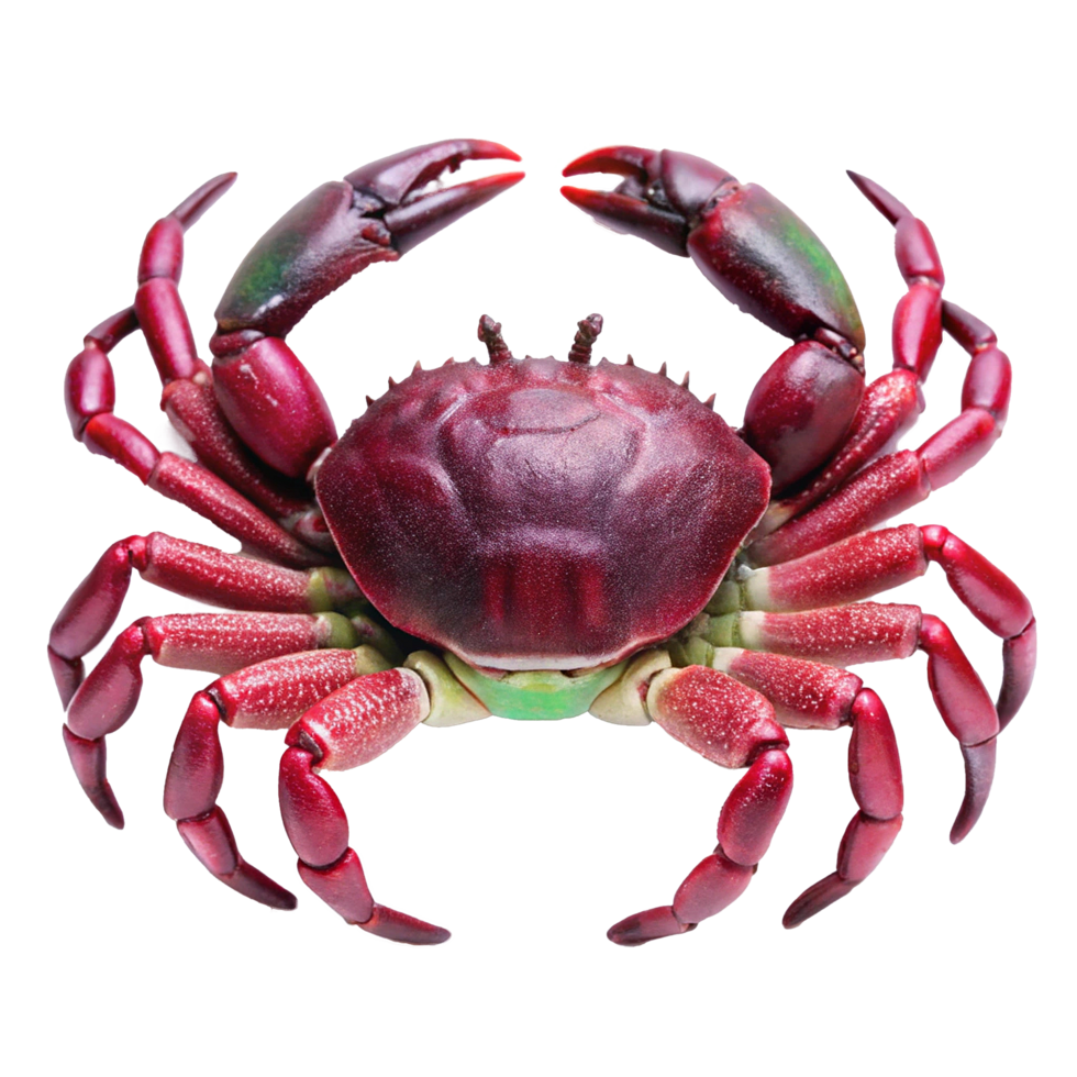 A Stunning Closeup of a Vibrant Red Crab with Ten Legs and Powerful Claws png
