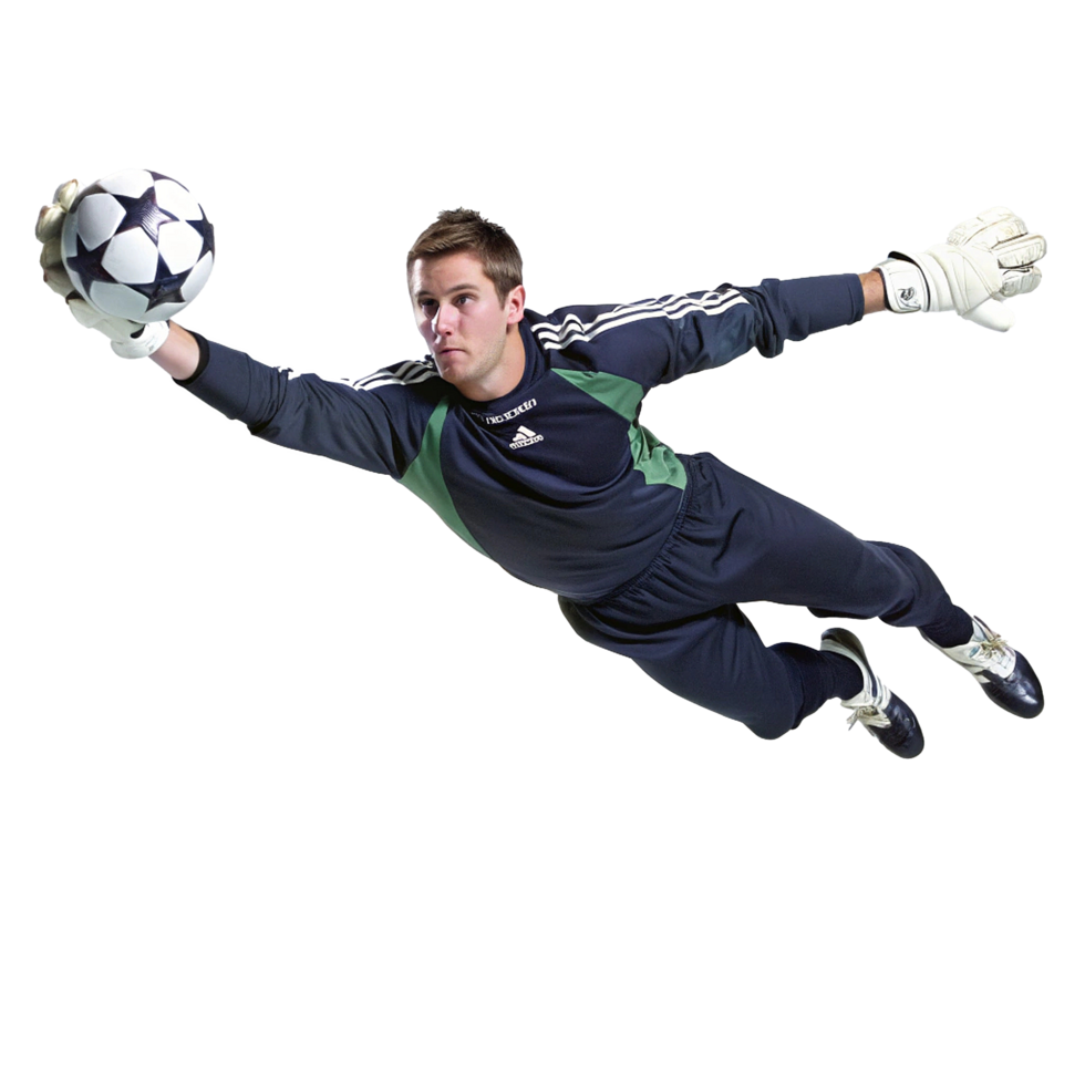 Soccer Goalkeeper Making a Dynamic Save in Mid Air png