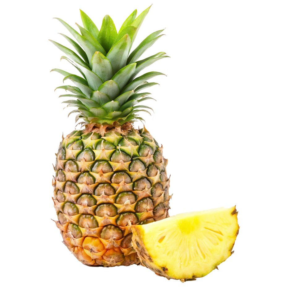 A whole pineapple and a slice of pineapple on a white background tropical fruit summer delicious juicy refreshment png