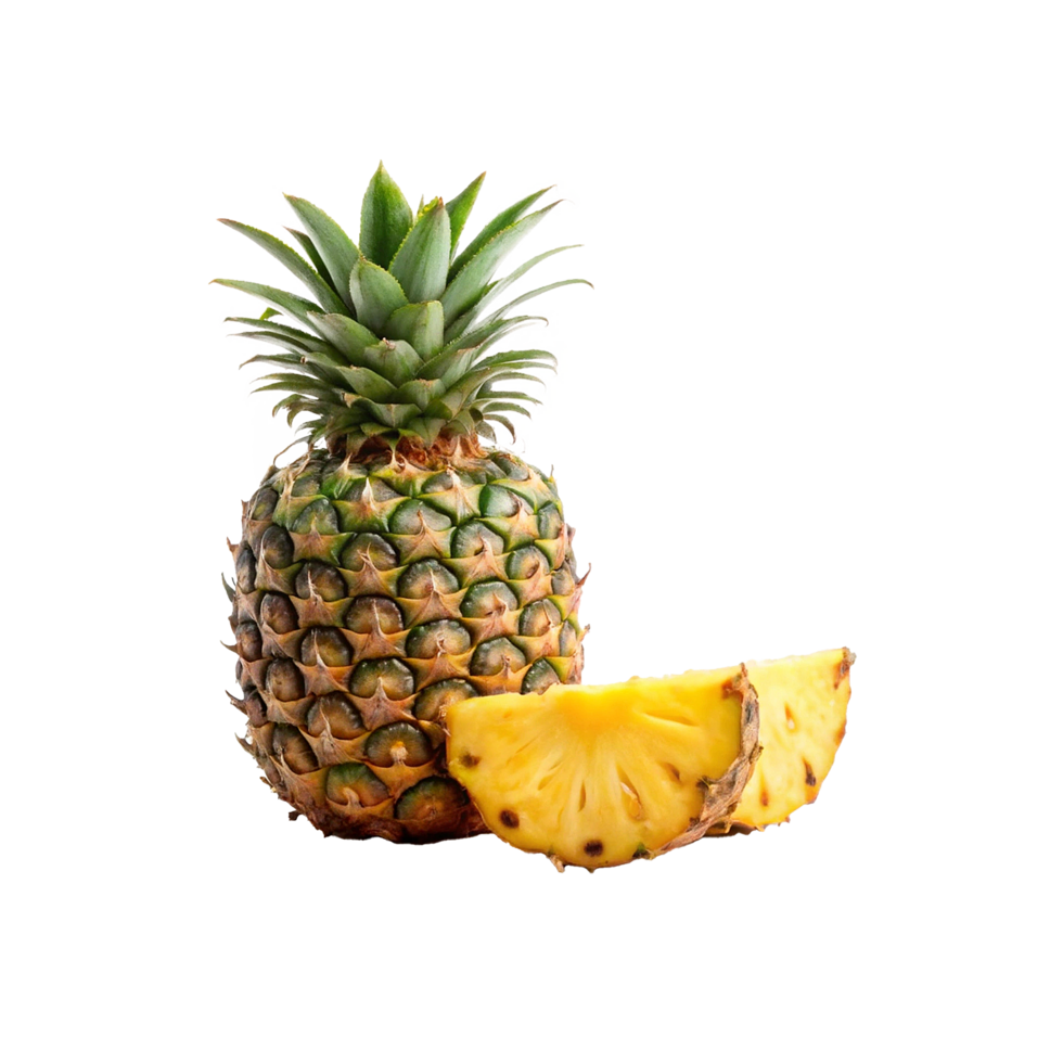 A whole pineapple and a slice of pineapple on a white background a delicious tropical fruit png