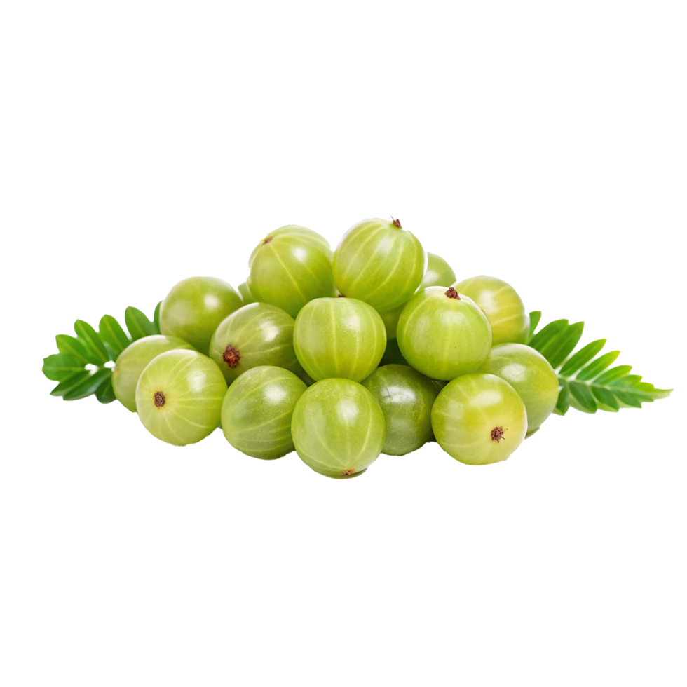 A Closeup Image of Fresh Green Amlas with Lush Green Leaves png