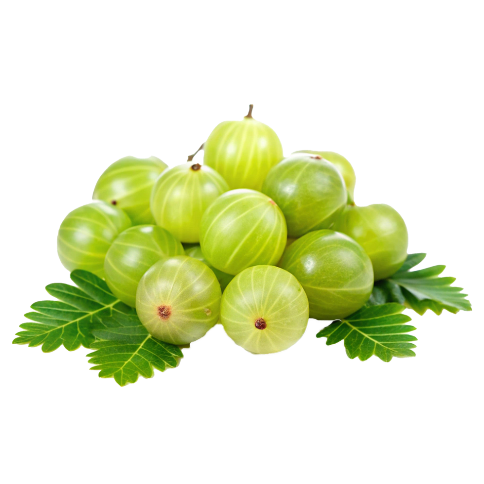 A Closeup of Fresh Green Indian Gooseberries with Lush Green Leaves png