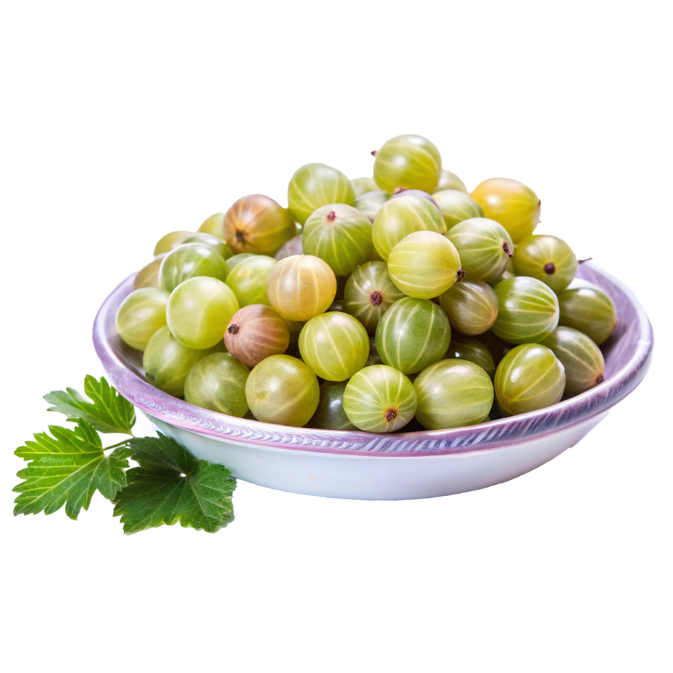 Freshly Harvested Green Gooseberries in a Bowl with Parsley Garnish A Delicious Summer Treat png