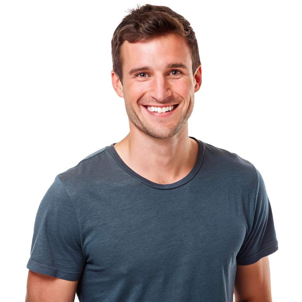 Portrait of a happy young man wearing a teal tshirt png