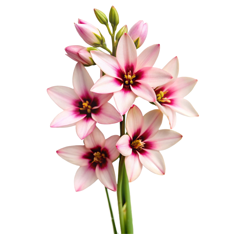 Closeup of a cluster of delicate pink and maroon flowers blooming together png