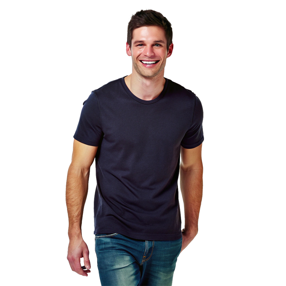 A Handsome Man Smiling in a Dark TShirt and Blue Jeans png