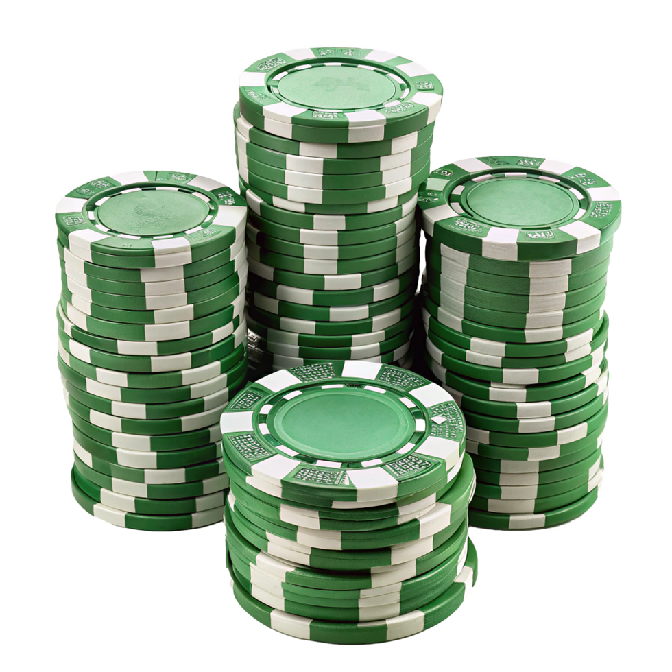 A Stack of Green and White Casino Poker Chips Ready for a High Stakes Game png